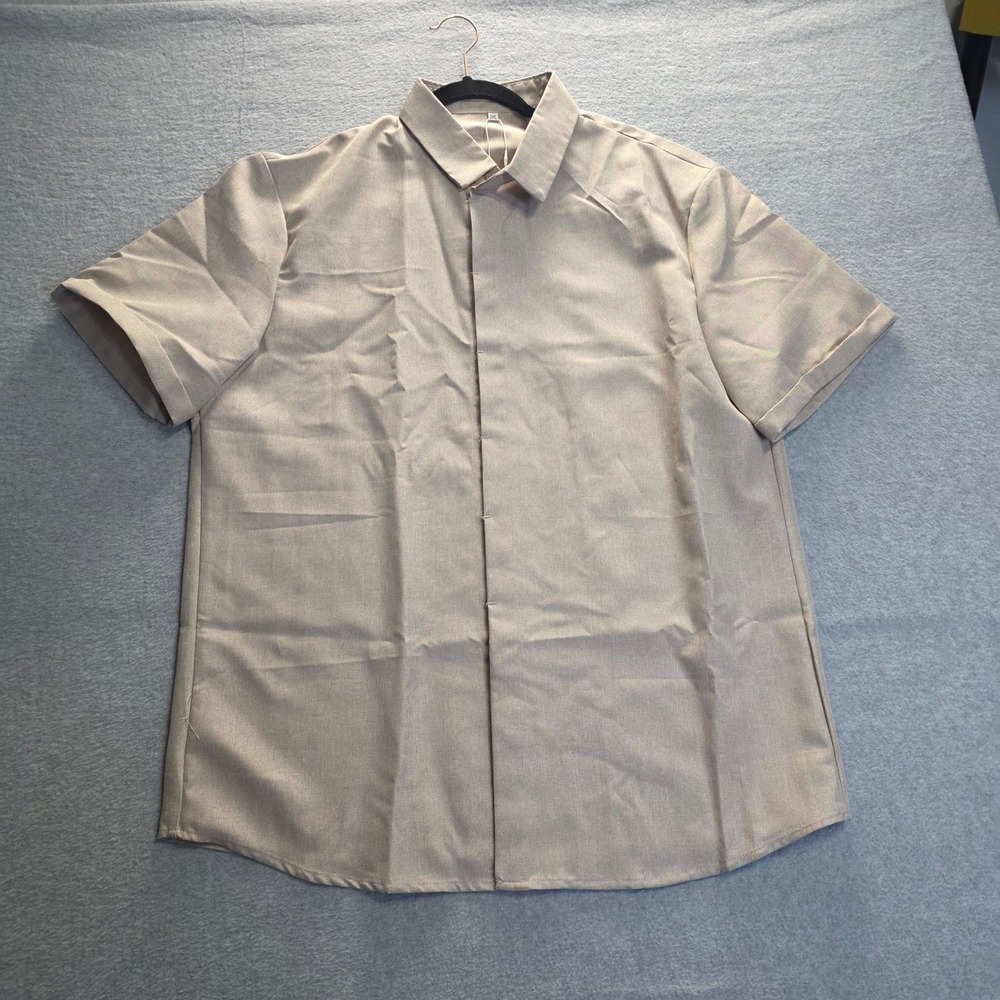 Manly Mens 3XL Khaki‎ Tan Cotton Linen Short Sleeve Button Down Shirt New